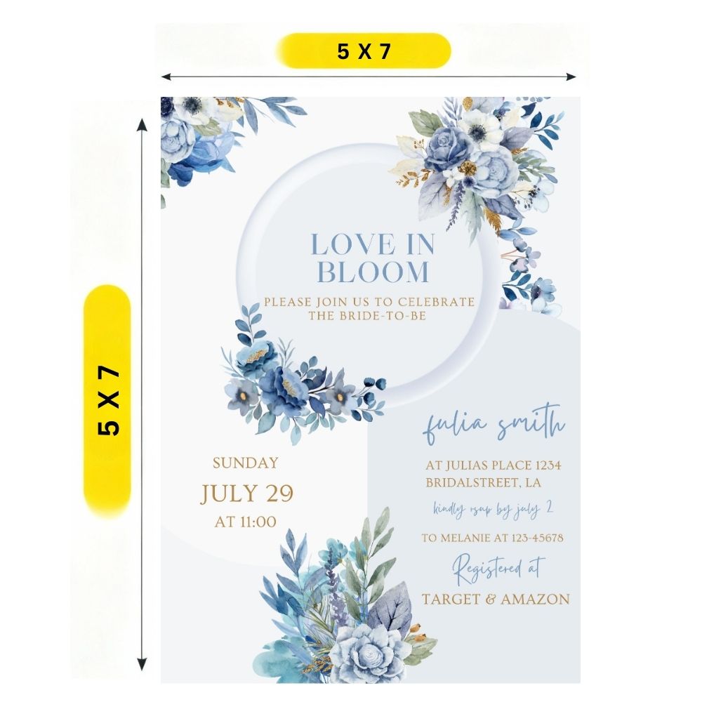 Love In Bloom Bridal Shower Invitation | Blue Floral Bride To Be Invite | Editable Canva Template | Elegant Bridal Party Digital Download - Image 2